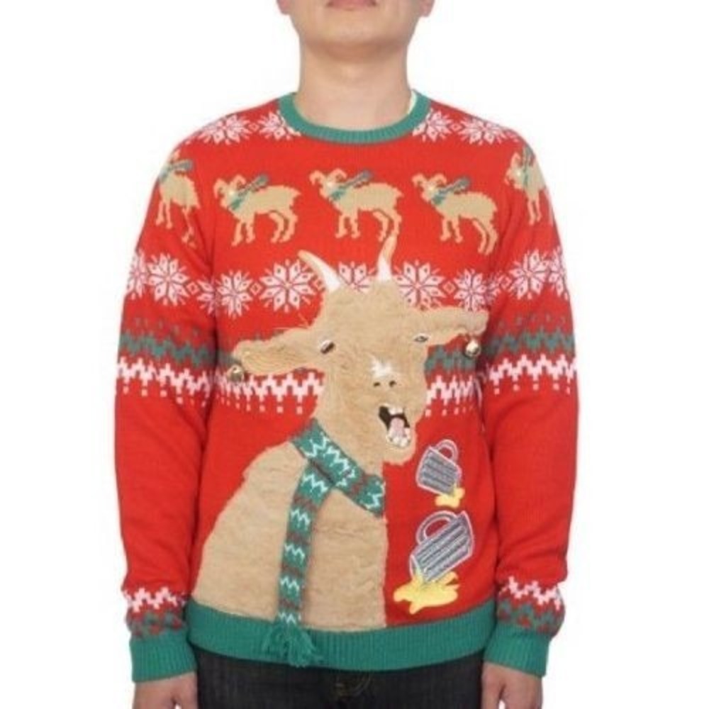 Jolly Sweater Red Green Tie Suspenders Christmas Graphic Holiday Artsy‎ UNISEX S